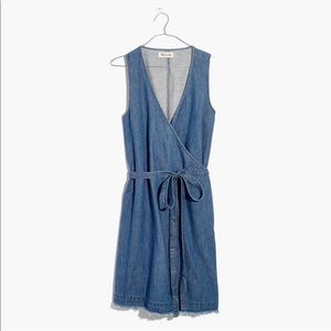 Denim Raw Hem Wrap Dress